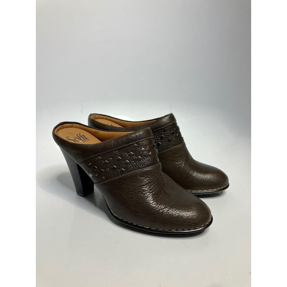 Sofft studded brown leather heeled mules women's size 8 business casual boho